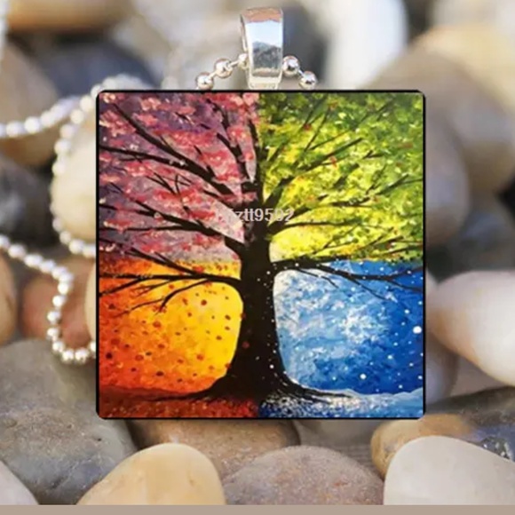 Jewelry - Colorful Tree of Life Tile Silver & Glass Necklace